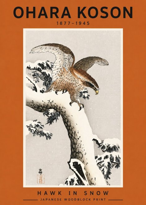 Ohara Koson Hawk in Snow No4 - Poszter