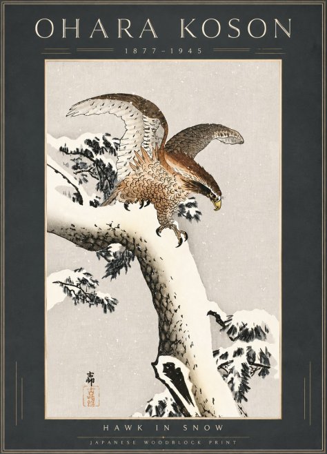 Ohara Koson Hawk in Snow No6 - Poszter