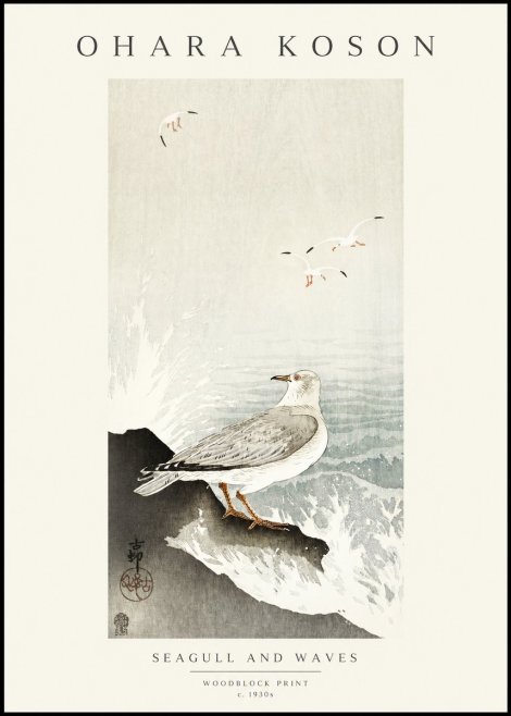 Ohara Koson Seagull and Waves No1 - Poszter