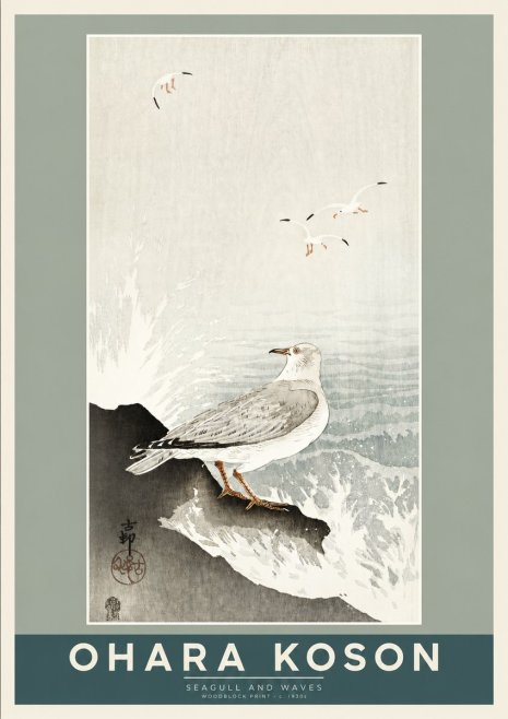 Ohara Koson Seagull and Waves No2 - Poszter