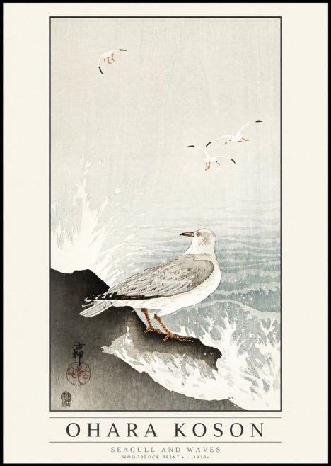 Ohara Koson Seagull and Waves No3 - Poszter