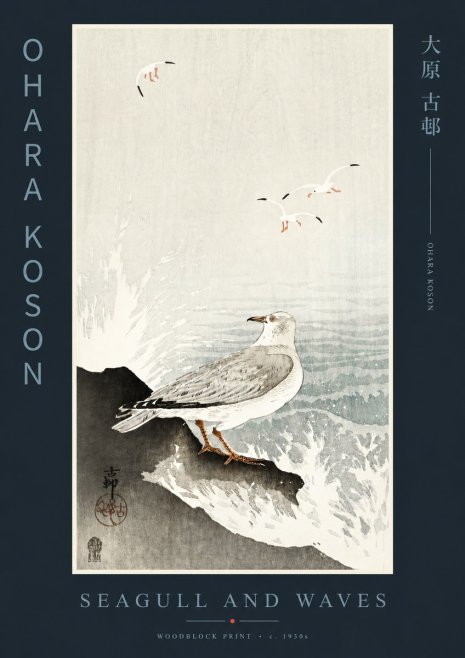 Ohara Koson Seagull and Waves No4 - Poszter
