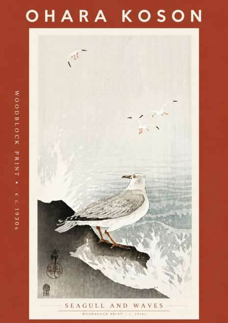 Ohara Koson Seagull and Waves No5 - Poszter
