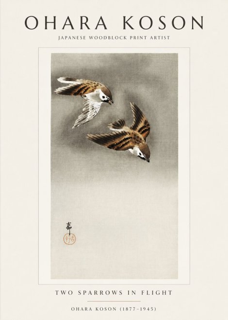 Ohara Koson Two Sparrows in Flight No1 - Poszter