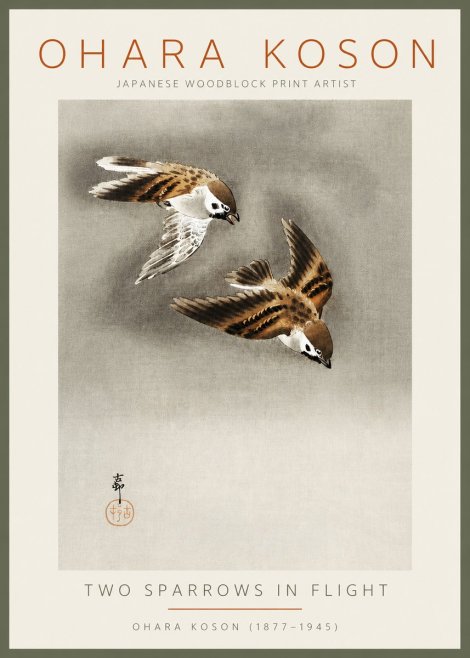 Ohara Koson Two Sparrows in Flight No2 - Poszter