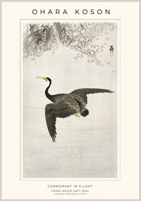 Ohara Koson Cormorant in Flight No1 - Poszter