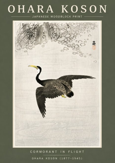 Ohara Koson Cormorant in Flight No4 - Poszter