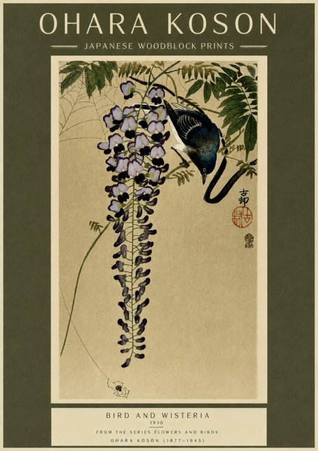 Ohara Koson Bird and Wisteria No6 - Poszter