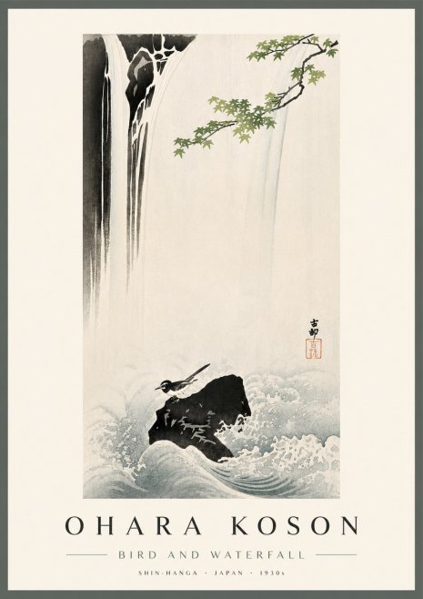 Ohara Koson Bird and Waterfall No4 - Poszter