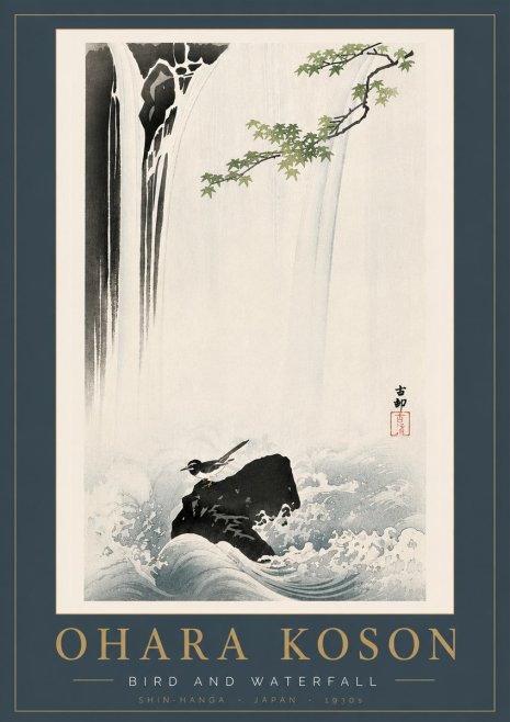 Ohara Koson Bird and Waterfall No6 - Poszter