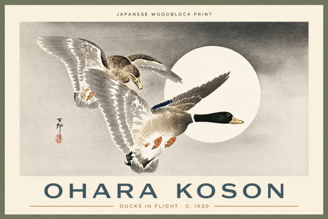 Ohara Koson Ducks in Flight No2 - Poszter