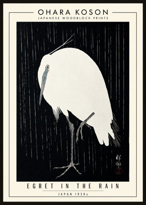 Ohara Koson Egret in the Rain I No3 - Poszter