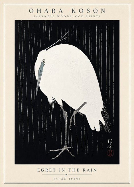 Ohara Koson Egret in the Rain I No5 - Poszter