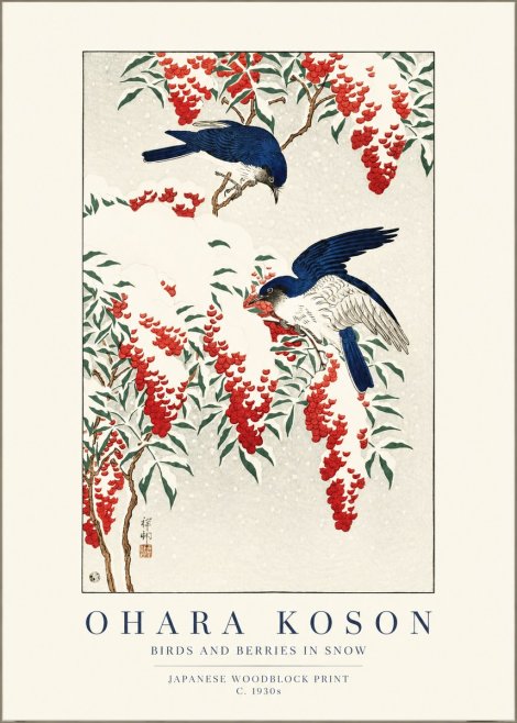 Ohara Koson Birds and Berries in Snow No1 - Poszter