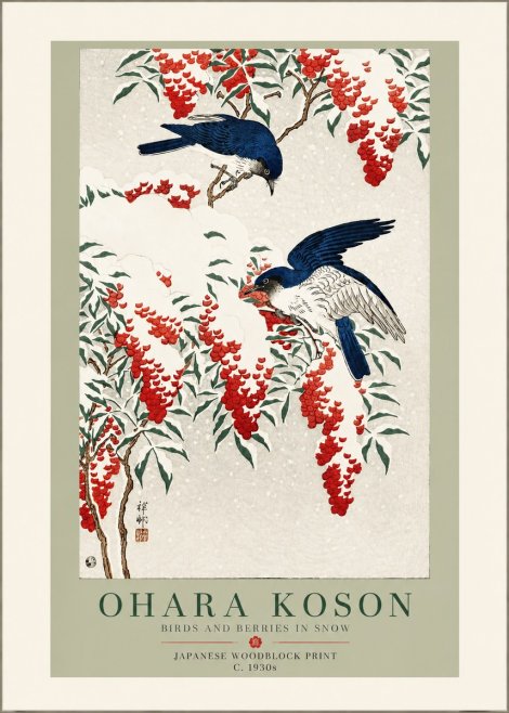 Ohara Koson Birds and Berries in Snow No3 - Poszter