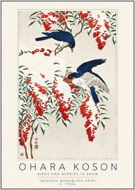 Ohara Koson Birds and Berries in Snow No5 - Poszter