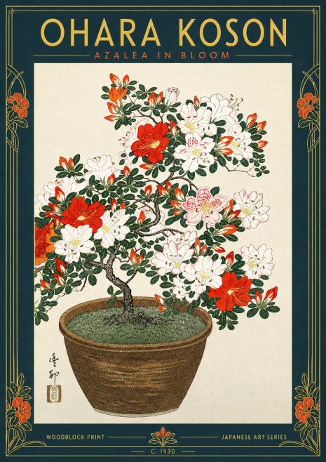 Ohara Koson Azalea in Bloom No5 - Poszter