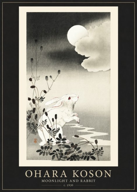 Ohara Koson Moonlight and Rabbit No1 - Poszter