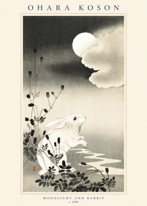 Ohara Koson Moonlight and Rabbit No2 - Poszter