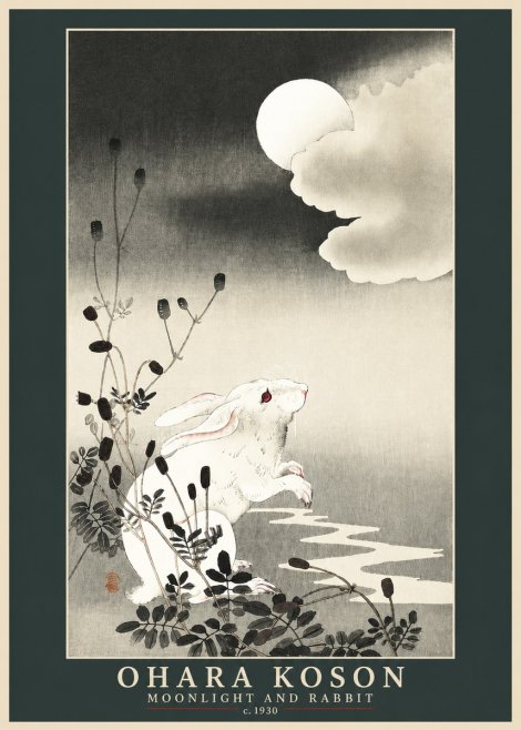 Ohara Koson Moonlight and Rabbit No3 - Poszter