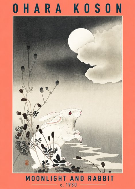 Ohara Koson Moonlight and Rabbit No6 - Poszter