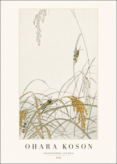Ohara Koson Grasshoppers and Rice No1 - Poszter