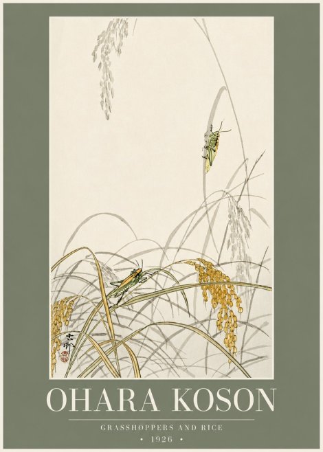 Ohara Koson Grasshoppers and Rice No2 - Poszter