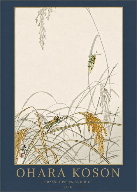 Ohara Koson Grasshoppers and Rice No3 - Poszter