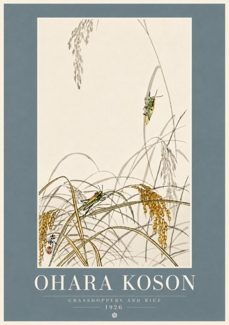 Ohara Koson Grasshoppers and Rice No5 - Poszter