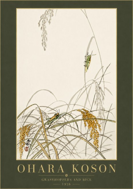 Ohara Koson Grasshoppers and Rice No6 - Poszter