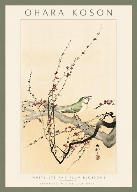 Ohara Koson White-eye and Plum Blossoms No2 - Poszter