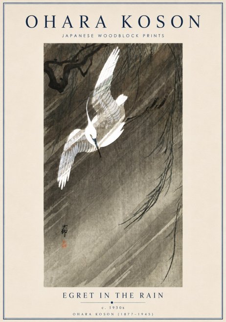 Ohara Koson Egret in the Rain II No3 - Poszter