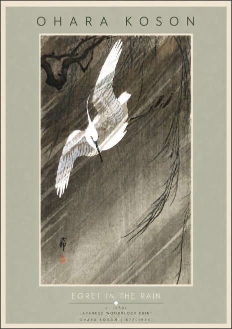 Ohara Koson Egret in the Rain II No5 - Poszter