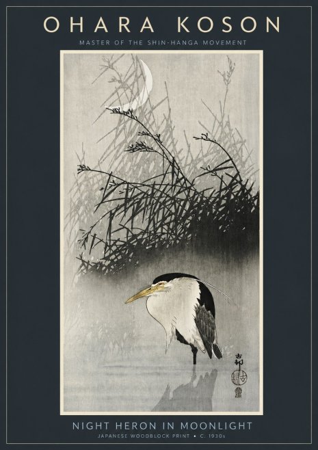 Ohara Koson Night Heron in Moonlight No2 - Poszter