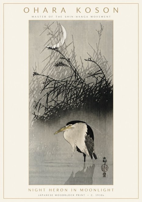 Ohara Koson Night Heron in Moonlight No3 - Poszter