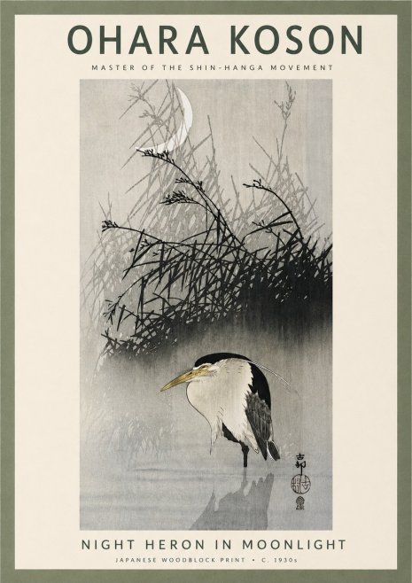 Ohara Koson Night Heron in Moonlight No4 - Poszter