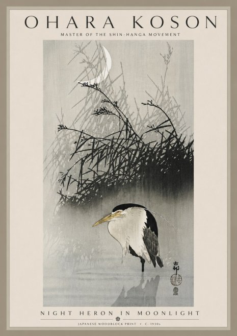 Ohara Koson Night Heron in Moonlight No5 - Poszter