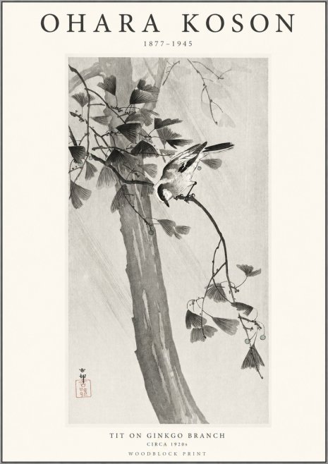 Ohara Koson Tit on Ginkgo Branch No1 - Poszter