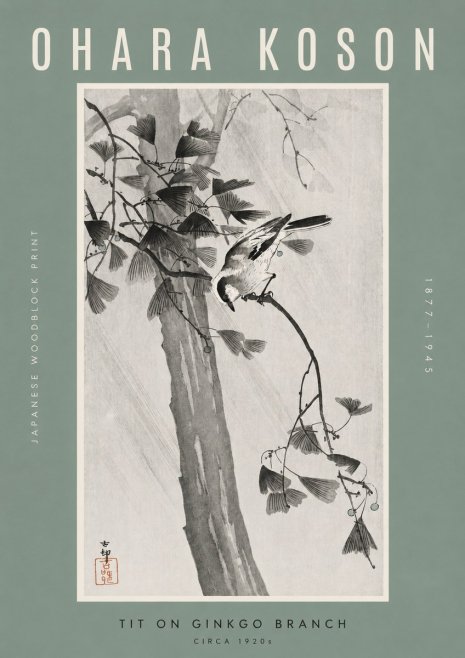 Ohara Koson Tit on Ginkgo Branch No2 - Poszter