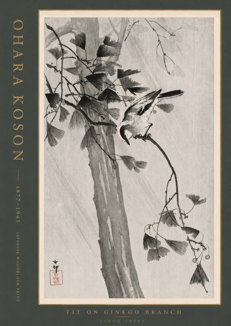 Ohara Koson Tit on Ginkgo Branch No4 - Poszter