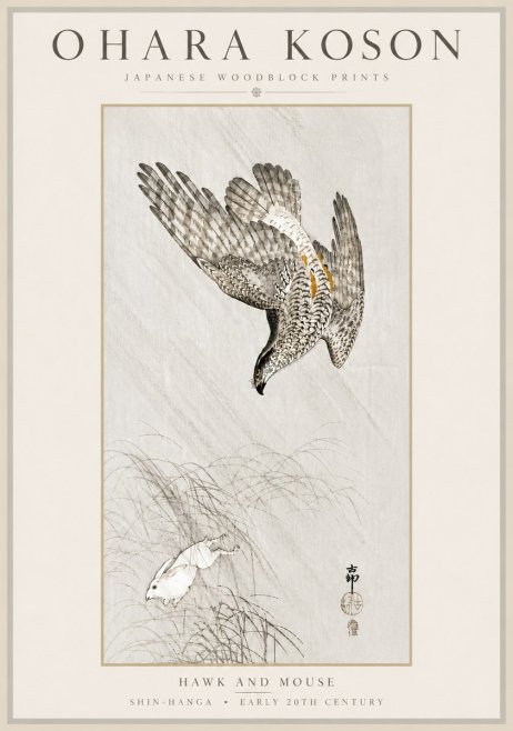 Ohara Koson Hawk and Mouse No6 - Poszter