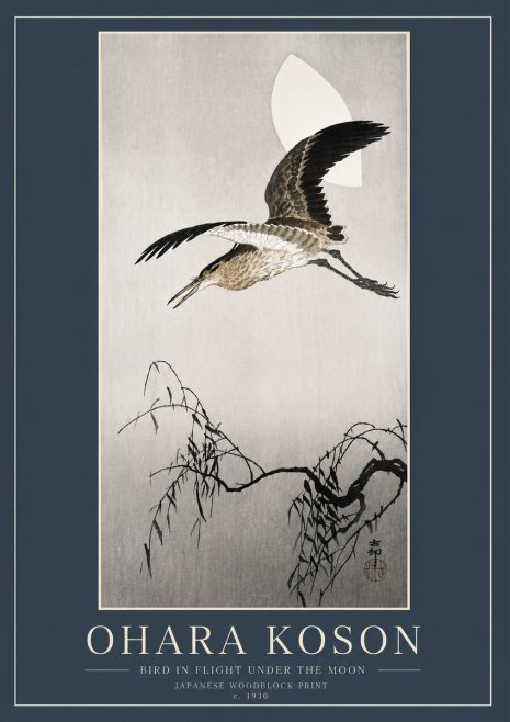 Ohara Koson Bird in Flight Under the Moon No6 - Poszter