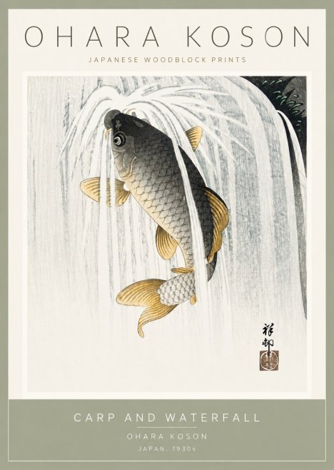 Ohara Koson Carp and Waterfall No2 - Poszter