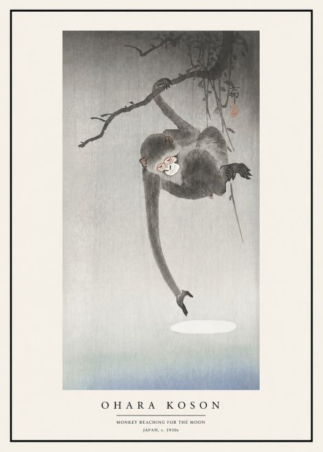 Ohara Koson Monkey Reaching for the Moon No1 - Poszter