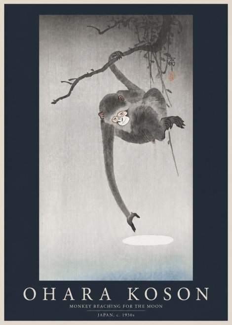 Ohara Koson Monkey Reaching for the Moon No2 - Poszter