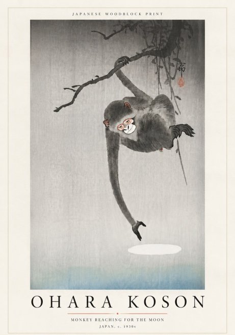 Ohara Koson Monkey Reaching for the Moon No6 - Poszter