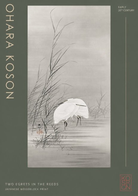 Ohara Koson Two Egrets in the Reeds No2 - Poszter