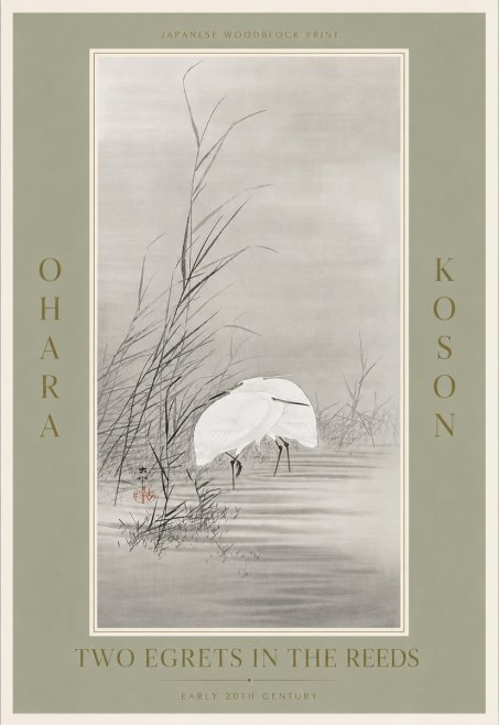 Ohara Koson Two Egrets in the Reeds No5 - Poszter