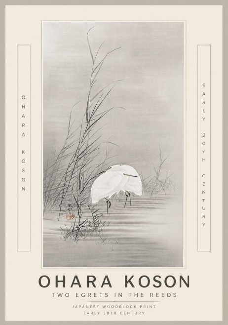 Ohara Koson Two Egrets in the Reeds No6 - Poszter