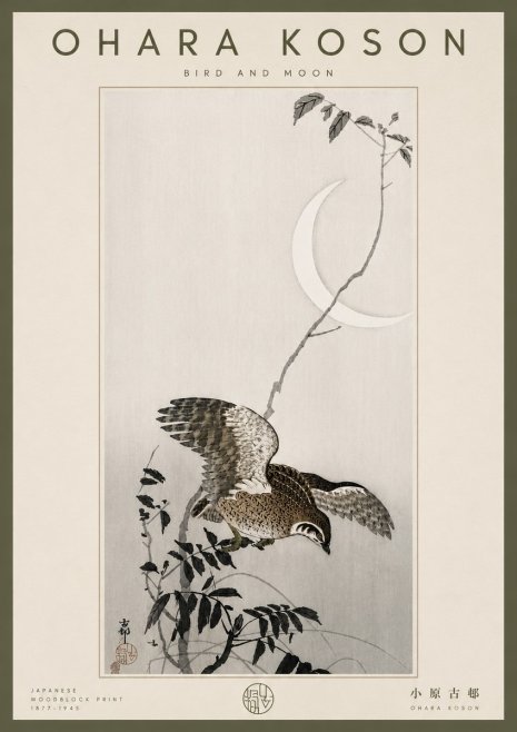 Ohara Koson Bird and Moon No6 - Poszter